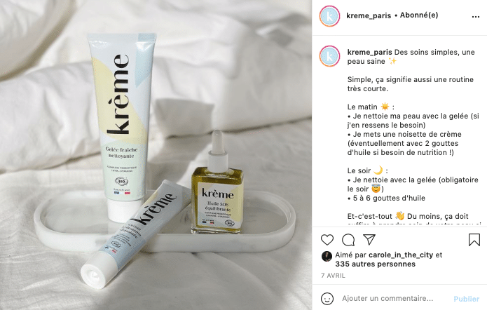 Ma sélection de cosmétiques éthiques et naturels à foilow sur Instagram, Kreme !